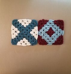 two crocheted squares sitting next to each other