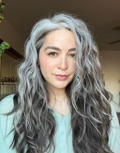 Long Natural Gray Hair, Gray Hair 30s, Brown Hair Turning Gray, Women With Silver Hair, Grey And Silver Hair, Grey Transition, Highlights Silver, Natural Grey Hair, Grey Hair Journey