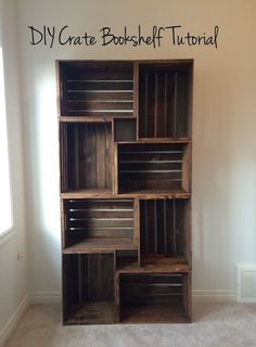 the diy crate bookshelf is made out of wood