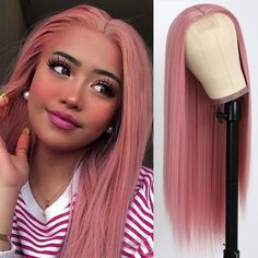 Synthetic No Lace Wig Dark Pink Wigs For Fashion Women Heat Resistant Long Straight Wig Replacement Wigs Natural Hair Line Hair Length: 24 Inch Cap Size: Circumference 21.5’’-23’’ Stretched Medium Cap (Average Cap Size), With Adjustable Straps And 3 Clips Heat-Resistant Temperature: Up To 350f - 370f. Washable: Yes Hair Pink Color, Natural Looking Wigs, Pink Wig, Synthetic Lace Wigs, Best Wigs, Straight Lace Front Wigs, Long Straight Hair, Long Wigs, Straight Wig