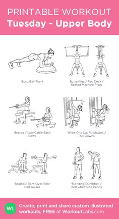 the printable workout poster is shown with instructions for how to do an upper body