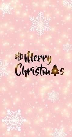 a merry christmas card with snowflakes and stars in the background on a pink background