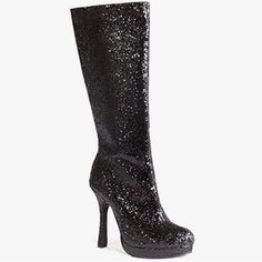 You'll Look Like A Sexy Babe And Bring On The Barbie Core With These Sparkling Black Boots! The Women's Black Glitter Knee High Boot Captures A Lot Of Attention With A Seductive Black Glitter All Over. The Knee High Boots Also Feature High Heels For A Stylish And Sexy Design. All Man-Made Materials Boots Are Covered In Black Glitter Side Zipper On Inside Of Each Boot Note: These Run A Half-Size Small, Please Consider Buying A Bigger Size Than Usual If You Want To Be The Glitziest Gal In The Part Black Glitter Boots, Sparkle Boots, Beach Dresses Casual, Beer Girl Costume, Knee High Stockings, Ellie Shoes, Turquoise Glitter, Glitter Boots, Club Shoes