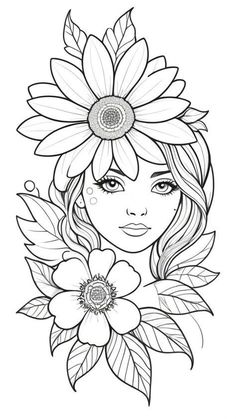 Mini Coloring Pages Free Printable, Flowers Tattoo Ideas, Girl Flower Tattoos, Cer Nocturn, Flowers Coloring Pages, Flower Tattoo Ideas, Adult Coloring Books Printables, Fabric Painting Techniques, Pencil Sketch Images