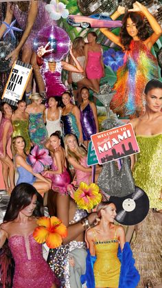 a collage of many women dressed in colorful outfits and holding signs with the words mama on them