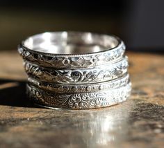 Sterling Silver Stackable Rings With Engraving Option, Silver Pictures, Masculine Jewelry, Rings Bands, Vintage Silver Rings, Sterling Silver Stacking Rings, Stacking Ring Set, Vintage Sterling Silver Rings, Silver Stacking Rings