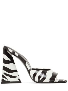 Find THE ATTICO 115mm Devon Zebra Print Leather Mules on Editorialist. 115mm Heel . Leather upper. All over print placement may vary. Leather lining and insole. Leather sole The Attico, Loafer Mules, Leather Mules, Printed Leather, Mule Clogs, Mules Shoes, Zebra Print, Cloth Bags, Devon