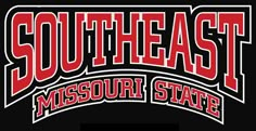 the southeast mississippi state university logo on a black background with red letters and white lettering