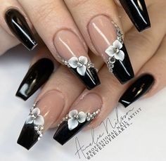 Jasmine Nails, Balarina Nails, Nails With Flowers, Nails Burgundy, Nails Classic, Nails Shellac, Colors Nails, Black Coffin Nails