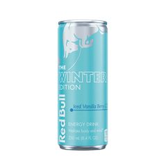 a can of red bull energy drink on a white background with the words, winter edition