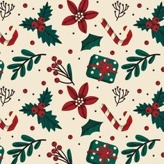 a christmas pattern with holly and candy canes