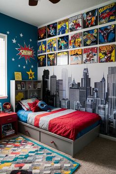 Discover 15 enchanting toddler boy bedroom ideas that spark adventure and joy. From themed decor to clever storage solutions, create a magical space for your little one to play, learn, and rest. #ToddlerBoyBedroom #KidsRoomDecor #BoyBedroomIdeas #NurseryDesign #ChildrensDecor #ThemeRooms #KidsFurniture #PlayroomIdeas #BedroomMakeover #ToddlerRoomInspiration Marvel Boys Bedroom, Superhero Theme Bedroom, Toddler Boy Bedroom Ideas, Boys Superhero Bedroom, Boy Room Red, Toddler Boy Bedroom, Marvel Bedroom, Boys Bedroom Themes, Minimalist Kids Room