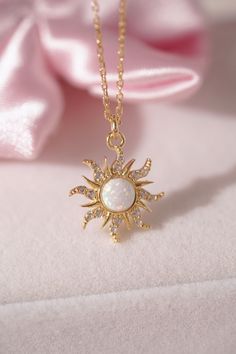 White Opal Sun Necklace-925 Sterling Silver - Etsy Venus Princess Necklace, Moon Snd Sun Necklace, قلادات متدلية, Pretty Jewelry Necklaces, Princess Jewelry, Sun Necklace, Magical Jewelry, Jewelry Accessories Ideas, Dope Jewelry