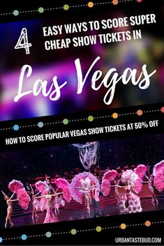 the las vegas show ticket is shown with pink poodles and neon lights in the background