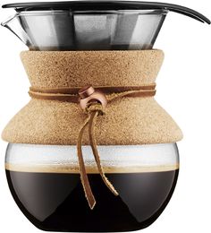 an image of a coffee pot with a brown ribbon around the neck and bottom part