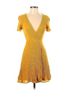 Lulus Cocktail Dress Size: Small Yellow Dresses - used. 100% POLYESTER, Wrap, Plunge, Short, Short Sleeve | Lulus Cocktail Dress - Wrap: Yellow Dresses - Used - Size Small Yellow Cocktail Dress, Cocktail Dress Yellow, Yellow Dresses, Yellow Dress, Wrap Dress, Short Sleeve Dresses, Women Handbags, Cocktail Dress, Womens Dresses