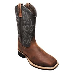 Keep your foot protected from external elements with this trendsetting Men's 12 in. Oil Tumbled Leather Pull On Work Western. This boot features durable 3/4 Goodyear welt construction that ensures long-term use. Its Brown Oiled tumbled leather delivers long-lasting durability. This boot also has an oil-resistant sole that works on both wet and greasy surfaces. It comes with a removable orthotic PU insole that offers extra cushioning. Color: Black/Brown. Gender: male. Age Group: adult. Western Work, Square Toe Boots, Safety Boots, Crazy Horse, Goodyear Welt, Brown Leather Boots, Leather Pulls, Rain Wear, Pump Sandals