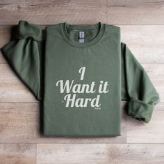 "\"I Want it Hardback\" Funny Bookish Unisex Crewneck Sweatshirt - the epitome of comfort and style for avid readers with a sense of humor. This Booktok Smut Merch is the perfect addition to your wardrobe, offering a cozy embrace for those chilly months while showcasing your love for spicy dark romance literature. Whether you're attending a book club meeting or simply curling up with a captivating novel, this sweatshirt is your ideal companion. Crafted from a medium-heavy fabric blend of 50% cotton and 50% polyester (8.0 oz/yd this sweatshirt ensures unparalleled comfort. The classic fit and crew neckline deliver a clean-cut style, offering a comfortable wearing experience for both men and women. The double-needle stitching at the shoulder, armhole, neck, waistband, and cuff seams ensures Book Merch Ideas, Book Club Meeting, Bookish Merch, Book Shirt, Merch Ideas, Bookclub Gifts, Bookish Things