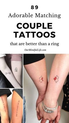 people holding hands with tattoos on their arms and the words, adorable matching couple tattoos that are better than a ring