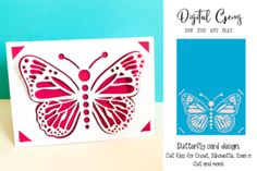 a card with a butterfly cut out on it's side and the text, digital creations