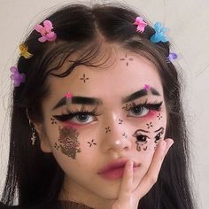 Abstract Makeup Looks, Abstract Makeup, Edgy Makeup, Pink Makeup, E Girl, Black And Pink, Cute Makeup, Aesthetic Makeup, Face Art