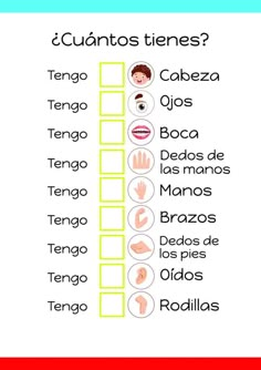 a poster with spanish words and pictures on it