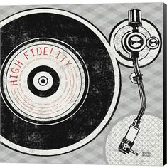 a black and white drawing of a turntable with the words high fidelity on it