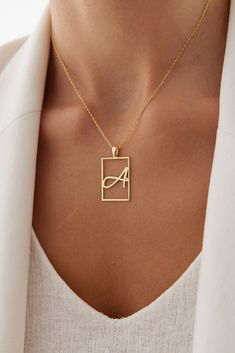 Square Letter Necklace, Initial Necklace, Name Necklace, Custom Necklace, Silver Necklace, Dainty Necklace, Minimalist Necklace - Etsy Square Pendent Designs Gold, Letter Necklace Gold Initial Pendant, Etsy Necklace, Letter Necklace Initials, Letter Necklace Silver, Pendant Designs, Pendant Ideas, Pretty Jewelry Necklaces, Necklace Name