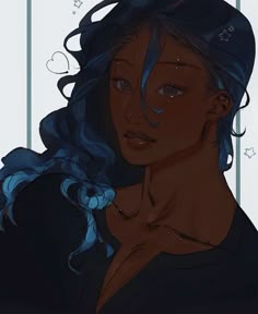 a drawing of a woman with blue hair