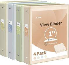 four binders are shown in three different colors and sizes, each with a 1 - inch ring on the front