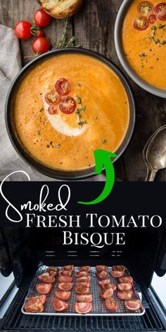 Smokey Tomato Soup, Vegetarian Smoker Meals, Fall Traeger Recipes, Smoked Tomato Soup, Smoker Recipes Vegetarian, Vegetarian Smoker Recipes, Fall Grilling Recipes, Smoked Soup, Healthy Smoker Recipes