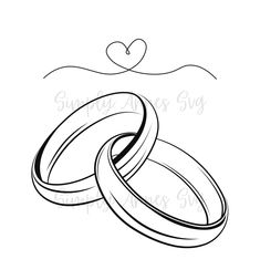 two wedding rings sitting next to each other with the word love written on them in black ink