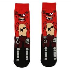 Fnaf Five Nights At Freddy’s Foxy Character Socks One Size Fits All / Adults 7-10 Brand New In Package Character 360, Anime Socks, Fnaf Foxy, 360 Design, Skateboard Design, Mens Rain Boots, Mens Canvas Shoes, Novelty Clothing, Rabbit Cartoon