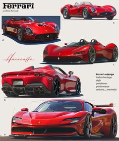 four different types of sports cars are shown in this graphic above them is the ferrari concept