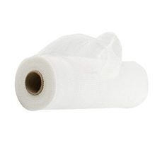 a roll of white mesh on top of a white surface with the end rolled up