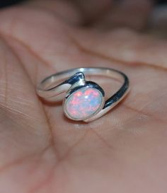 Sterling Silver Opal Open Ring, Unique Silver Opal Promise Ring, White Gold Sterling Silver Opal Open Ring, Silver Sterling Silver Opal Ring, Sterling Silver Open Opal Ring Gift, Oval Solitaire Opal Ring In Sterling Silver, White Open Band Rings For Gift, White Open Band Ring For Gift, White Open Band Ring As Gift