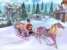 a toy horse pulling a sleigh with people on it