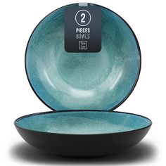 two pieces of black and blue glass on a white background with the words prices bowls below it