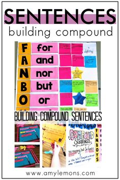 a poster with words and pictures on it that say, sentences building compound compound