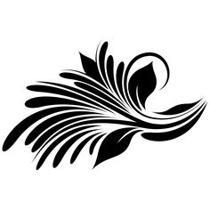 a black and white image of a bird's tail with leaves on the side