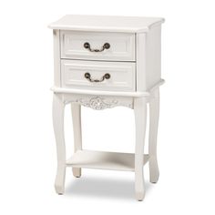 Baxton Studio Gabrielle Traditional French Country Provincial White-Finished 2-Drawer Wood Nightstand French Provincial Nightstand, Antique French Country, White Nightstand, White Brass, Wood End Tables, Baxton Studio, French Country Cottage, Wood Nightstand, Oak Finish