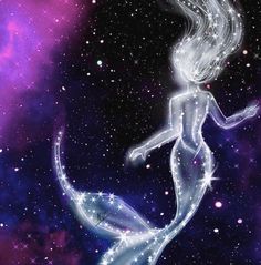 a painting of a mermaid in space with stars