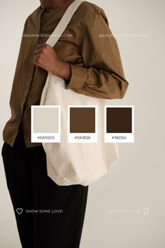 a woman carrying a white bag with three shades of brown on the front and side