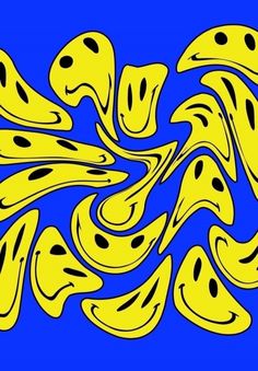 yellow bananas with black spots on a blue background are in the shape of an abstract pattern