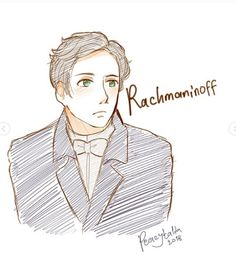 a drawing of a man in a suit and bow tie with the words radominoff