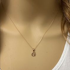 10k Rose Gold Initial Letter G Pendant Necklace Mini Small Metal Type: 10k Solid Yellow Gold (Also Available In 14k Solid Gold) Metal Color: Yellow Gold. (Also Available In White Gold And Rose Gold) Measurement: Height Including Bail: 0.60 In (15.79 Mm) Width: 0.18 In (4.80 Mm) - 0.45 In (11.32 Mm) Pendant Only Weight: 0.6 Grams Pendant W/Chain Weight: 1.6 - 1.8 Grams (Vary From Chain) Chain Available In 16", 18", 20", 22" Brand New. Available In Any Letter A-Z Made To Order. Please Allow 5-7 Da Initial Necklace G, Classic Rose Gold Initial Necklace, Classic Rose Gold Initial Necklace For Formal Occasions, G Initial Necklace, G Necklace, Rose Gold Initial, Cross Necklace Sideways, Shine Jewelry, Initial Necklaces