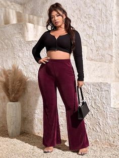 Experience flattering and comfortable style with our Plus Size Ribbed Knit Flare Bell Bottom Pants. Made with soft ribbed knit material, these pants offer a slimming and stretchy fit for all-day wear. The flare bell bottom design adds a trendy touch to any outfit. Perfect for any plus size fashionista. 89% Polyester, 11% Elastane Velvet pants plus size, elastic waist, flare leg, rib-knit, casual pants Brand Size Dress Bust Waist Hip XS 0-2 31-32.5'' 23-24'' 31-34" S 4--6 33-35'' 25-26'' 35-37" M Bell Bottom Pants Plus Size, 3xl Plus Size Style, Brown Flares, Plus Size Fashionista, The Flare, Bottom Design, Pants Plus Size, Winter Knit Hats, Comfortable Style