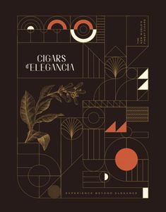 the cover of cigars of elegancea, featuring geometric shapes and plants in gold