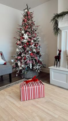 a decorated christmas tree in a living room