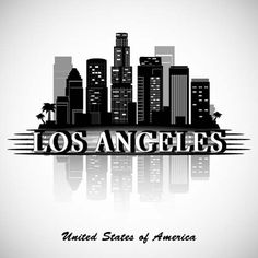 the los angeles skyline is shown in this black and white photo with text that reads, united states of america